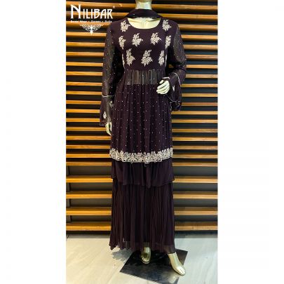 Mahogany Brown Georgette Peplum Suit