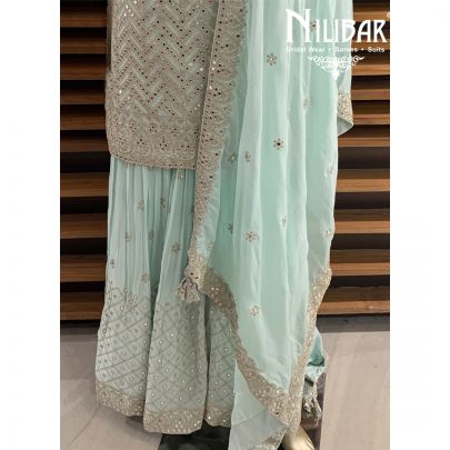 Sea Green Chinon Sharara Suit