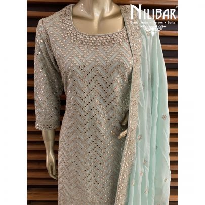 Sea Green Chinon Sharara Suit