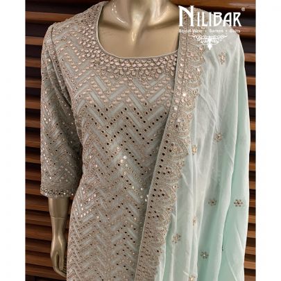 Sea Green Chinon Sharara Suit