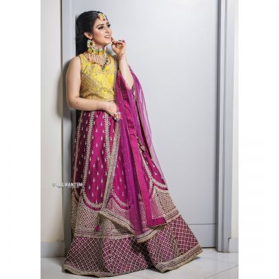 Yellow and Purple Silk Lehenga