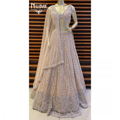 Champange Pink Net Reception Lehenga