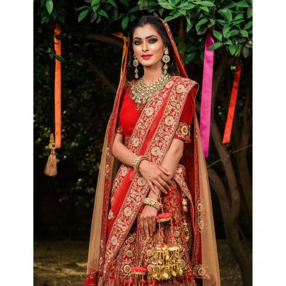 Bridal Red Raw Silk Lehenga