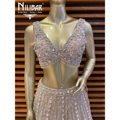 Champange Pink Net Reception Lehenga