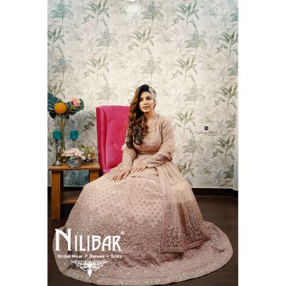 Salmon Pink Net Peplum Lehenga