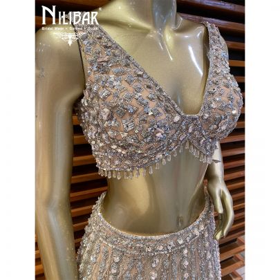 Champange Pink Net Reception Lehenga