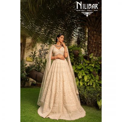 Ivory Net Embroidered Lehenga