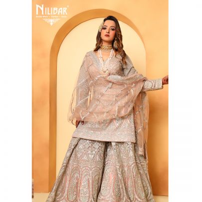 Salmon Pink Net Pallazo Suit