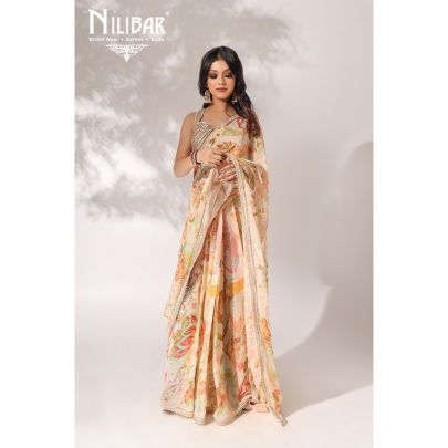 Cream Georgette Saree