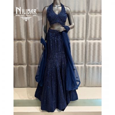 Royal Blue Net Lehenga
