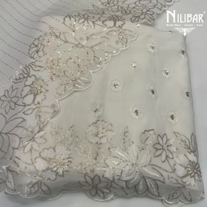 Off White Georgette Top With Crepe Bottom Unstitched Suit