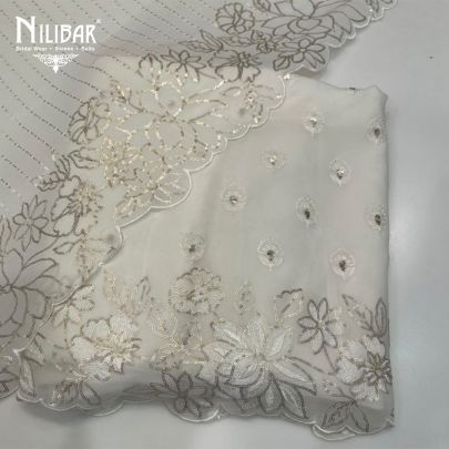 Off White Georgette Top With Crepe Bottom Unstitched Suit