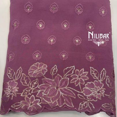 Heather Purple Georgette Top With Crepe Bottom Unstitched Suit