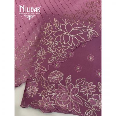 Heather Purple Georgette Top With Crepe Bottom Unstitched Suit