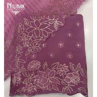 Heather Purple Georgette Top With Crepe Bottom Unstitched Suit