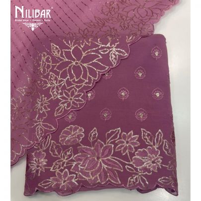 Heather Purple Georgette Top With Crepe Bottom Unstitched Suit