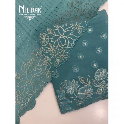 Turquoise Blue Georgette Top With Crepe Bottom Unstitched Suit