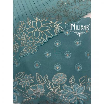 Turquoise Blue Georgette Top With Crepe Bottom Unstitched Suit