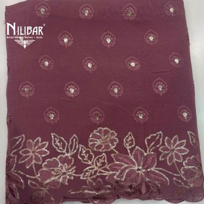 Onion Pink Georgette Top With Crepe Bottom Unstitched Suit