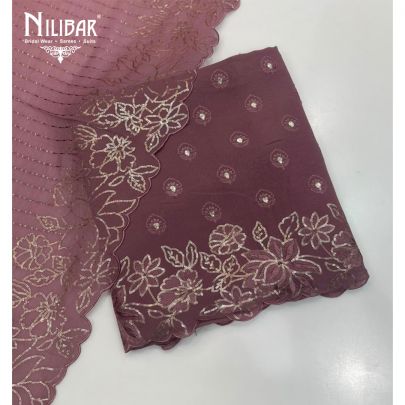 Onion Pink Georgette Top With Crepe Bottom Unstitched Suit