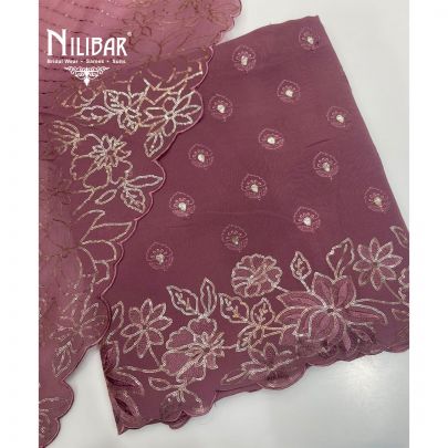 Onion Pink Georgette Top With Crepe Bottom Unstitched Suit