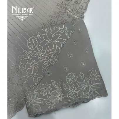 Gray Georgette Top With Crepe Bottom Unstitched Suit