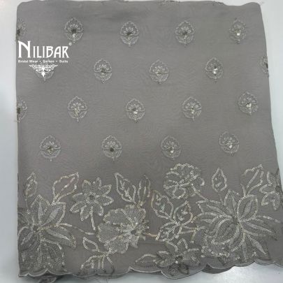 Gray Georgette Top With Crepe Bottom Unstitched Suit