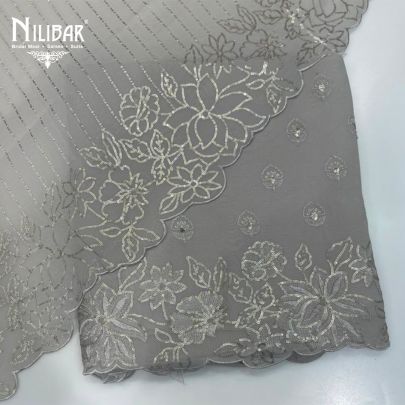 Gray Georgette Top With Crepe Bottom Unstitched Suit