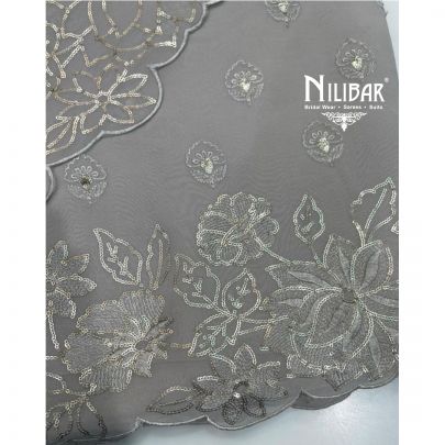 Gray Georgette Top With Crepe Bottom Unstitched Suit