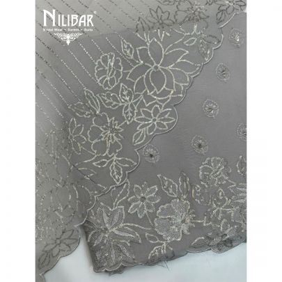 Gray Georgette Top With Crepe Bottom Unstitched Suit