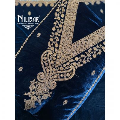 Royal Blue Velvet Unstitched Suit