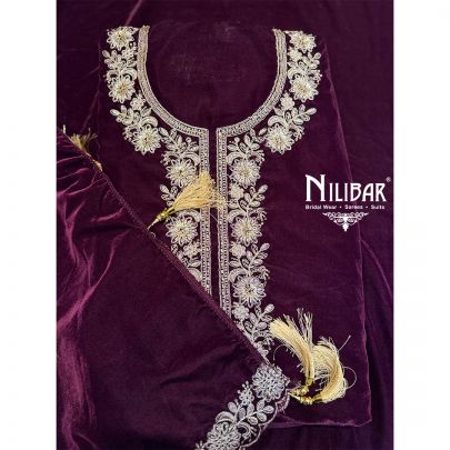 Wine Velvet Unstitched Suit