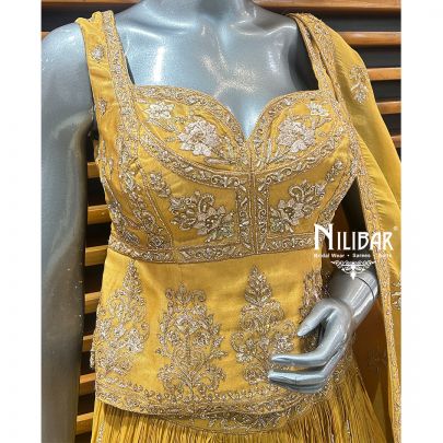 Mustard Lamé Silk Lehenga