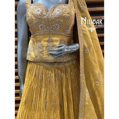 Mustard Lamé Silk Lehenga