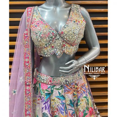 Lilac Silk Printed Lehenga