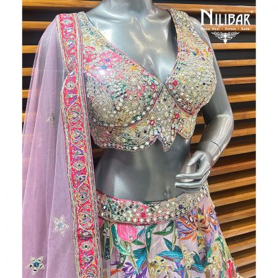 Lilac Silk Printed Lehenga