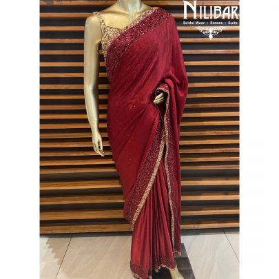 Berry Red Satin Saree