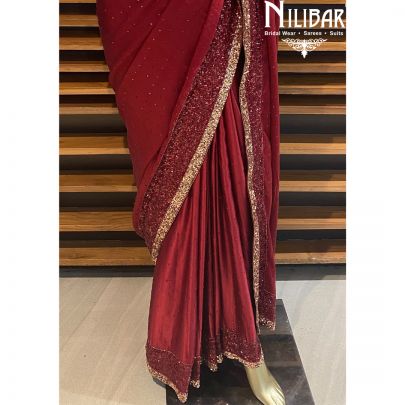 Berry Red Satin Saree