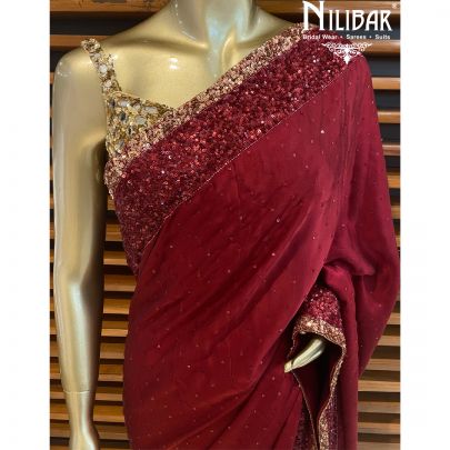 Berry Red Satin Saree