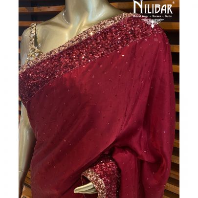 Berry Red Satin Saree