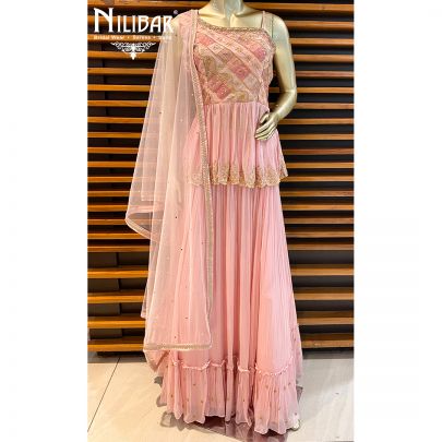 Lemonade Pink Chinon Lehenga Set