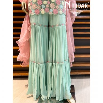 Mint Green and Pink Georgette Sharara Suit