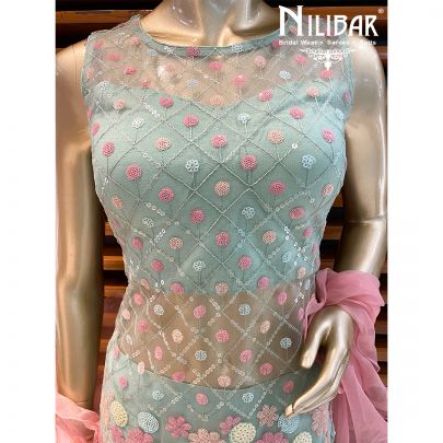 Mint Green and Pink Georgette Sharara Suit
