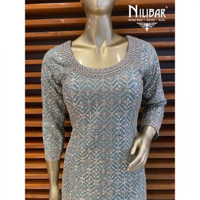 Sky Blue Flarred Georgette Pallazzo Suit