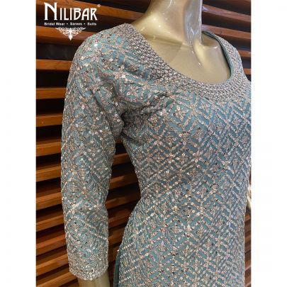Sky Blue Flarred Georgette Pallazzo Suit