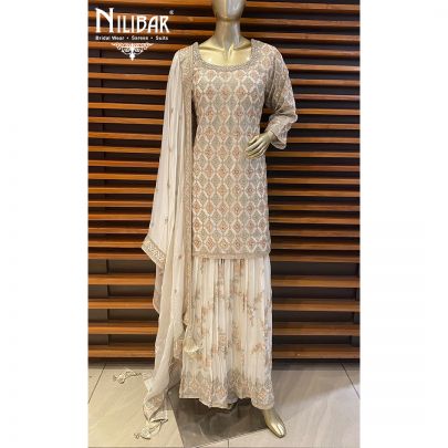 Milky White Chinon Garara Suit