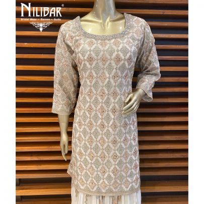 Milky White Chinon Garara Suit