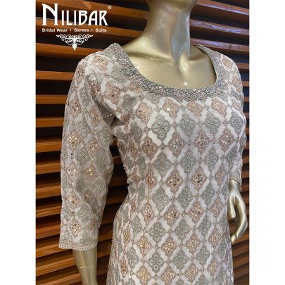 Milky White Chinon Garara Suit