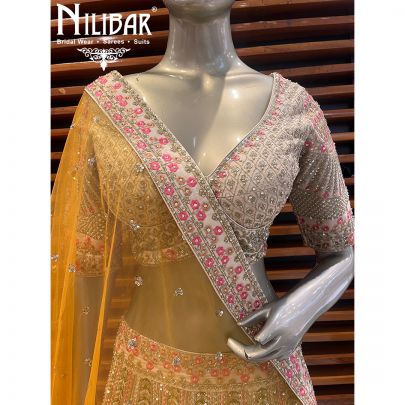 Beige Silk and Net Lehenga