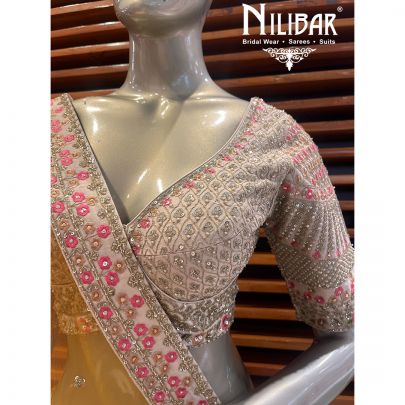 Beige Silk and Net Lehenga